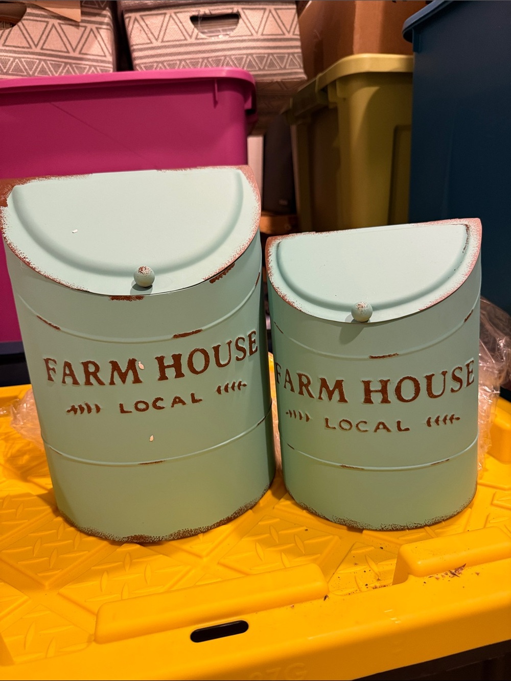 Farmhouse Local Mint Green Metal Canisters - Set of 2